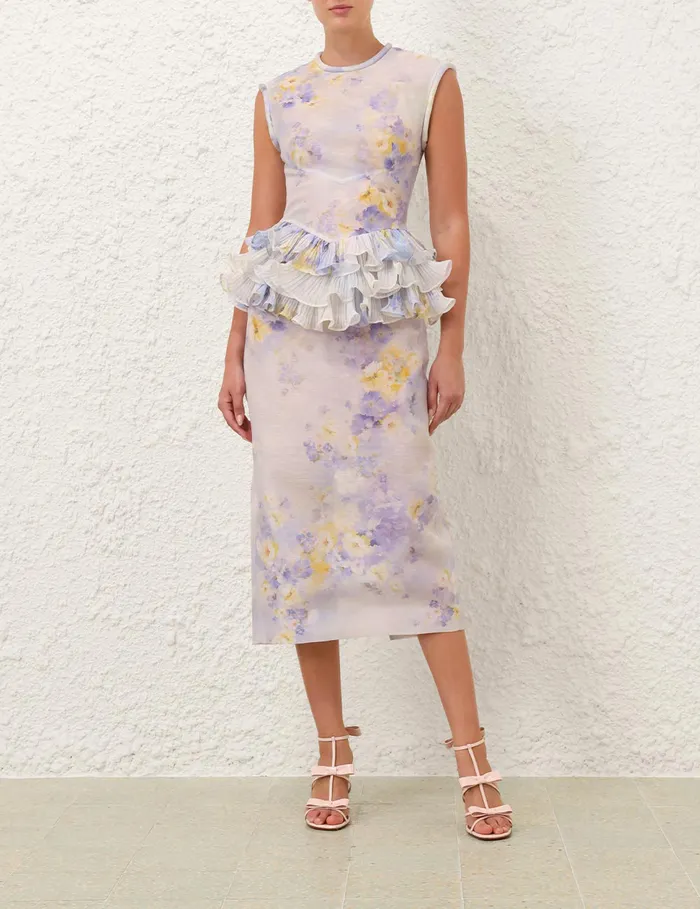 Women Zimmermann Dresses Crush Frill Midi Dress Lilac Floral