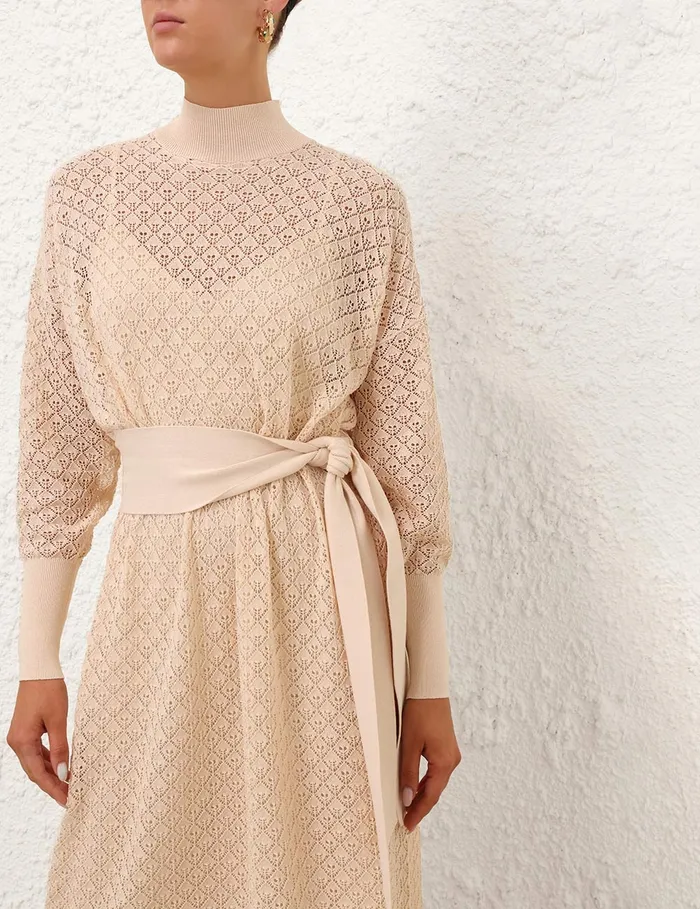 Women Zimmermann Dresses Crush Pointelle Batwing Dress Cream