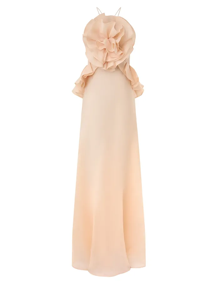 Women Zimmermann Dresses Crush Ruffle Halter Maxi Dress Peach
