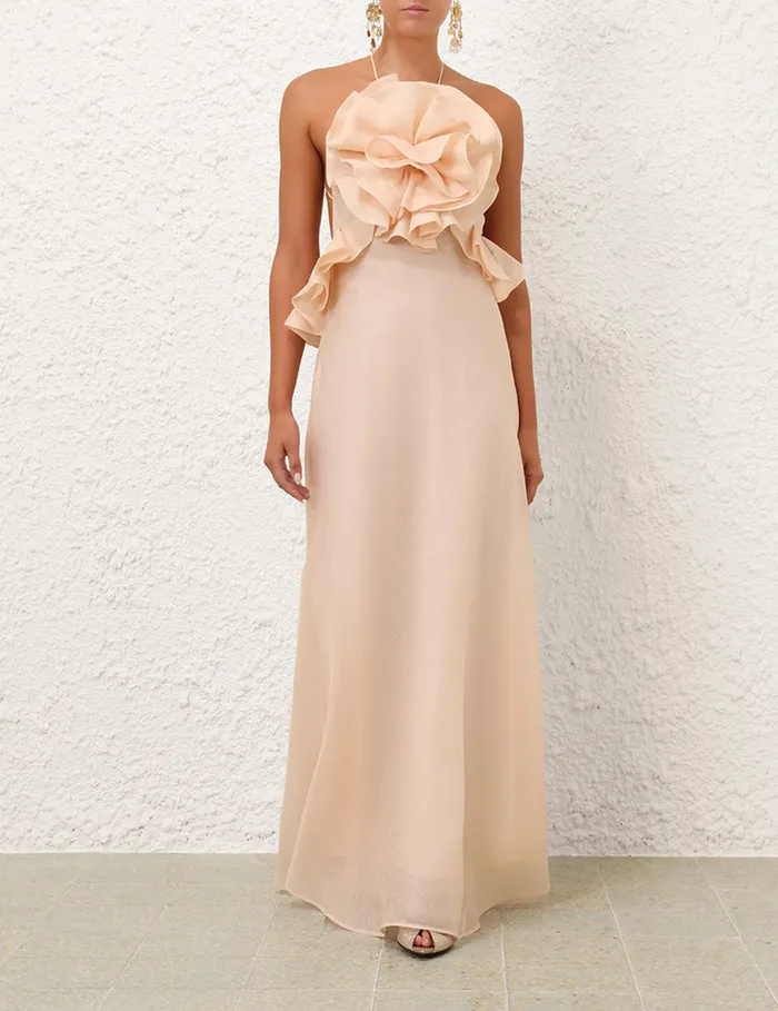Women Zimmermann Dresses Crush Ruffle Halter Maxi Dress Peach