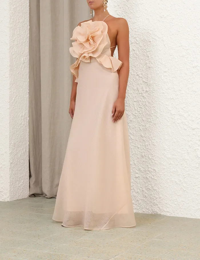 Women Zimmermann Dresses Crush Ruffle Halter Maxi Dress Peach