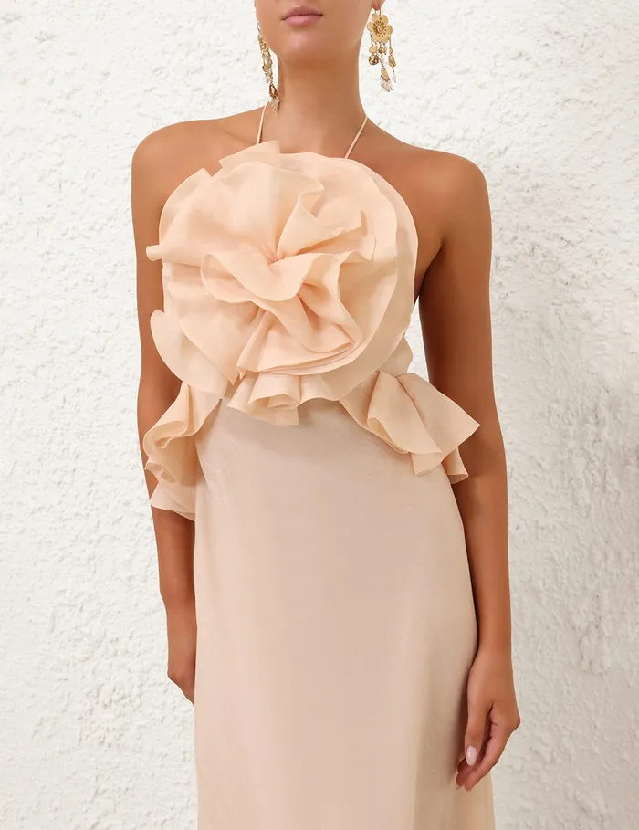 Women Zimmermann Dresses Crush Ruffle Halter Maxi Dress Peach