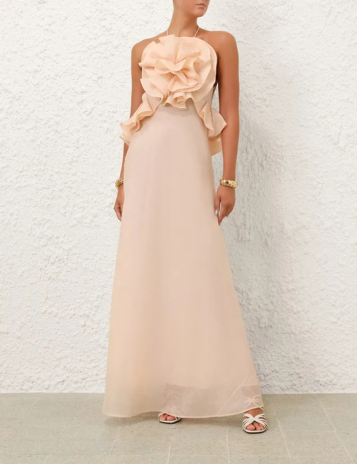 Women Zimmermann Dresses Crush Ruffle Halter Maxi Dress Peach