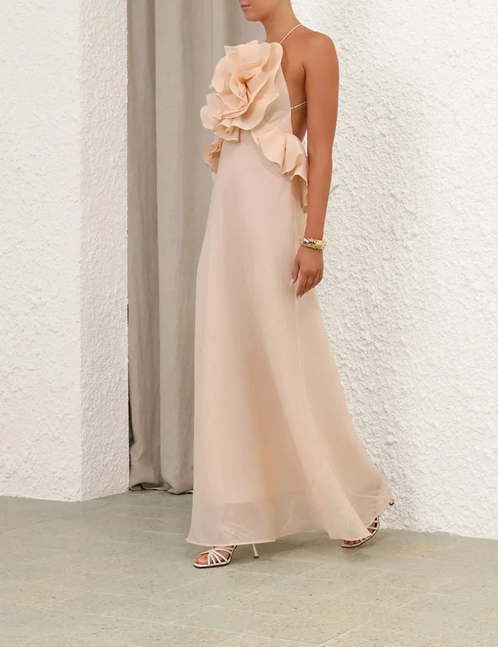 Women Zimmermann Dresses Crush Ruffle Halter Maxi Dress Peach