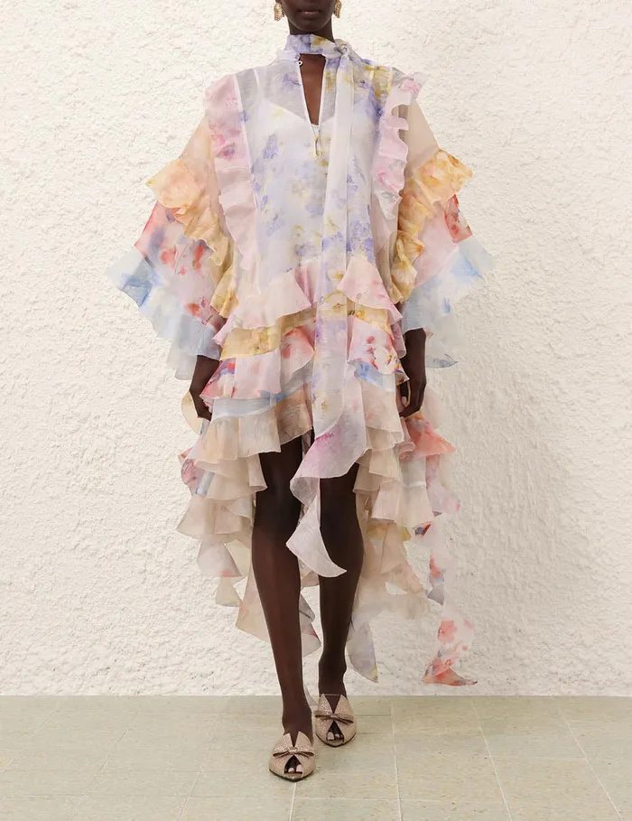 Women Zimmermann Dresses Crush Spliced Ruffle Dress Spliced Floral