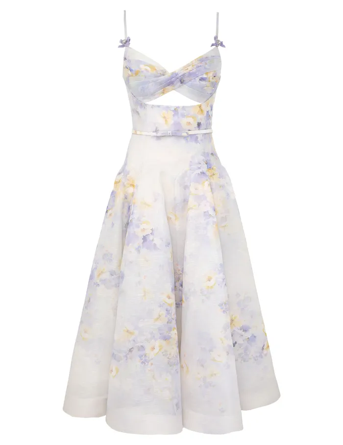 Women Zimmermann Dresses Crush Twist Front Midi Dress Lilac Floral
