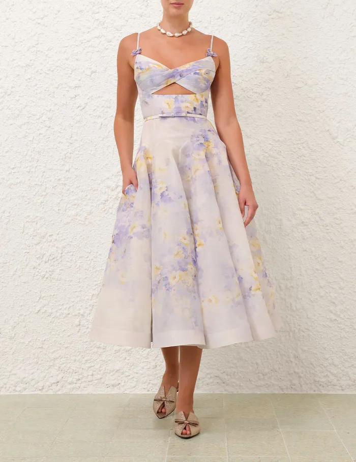 Women Zimmermann Dresses Crush Twist Front Midi Dress Lilac Floral