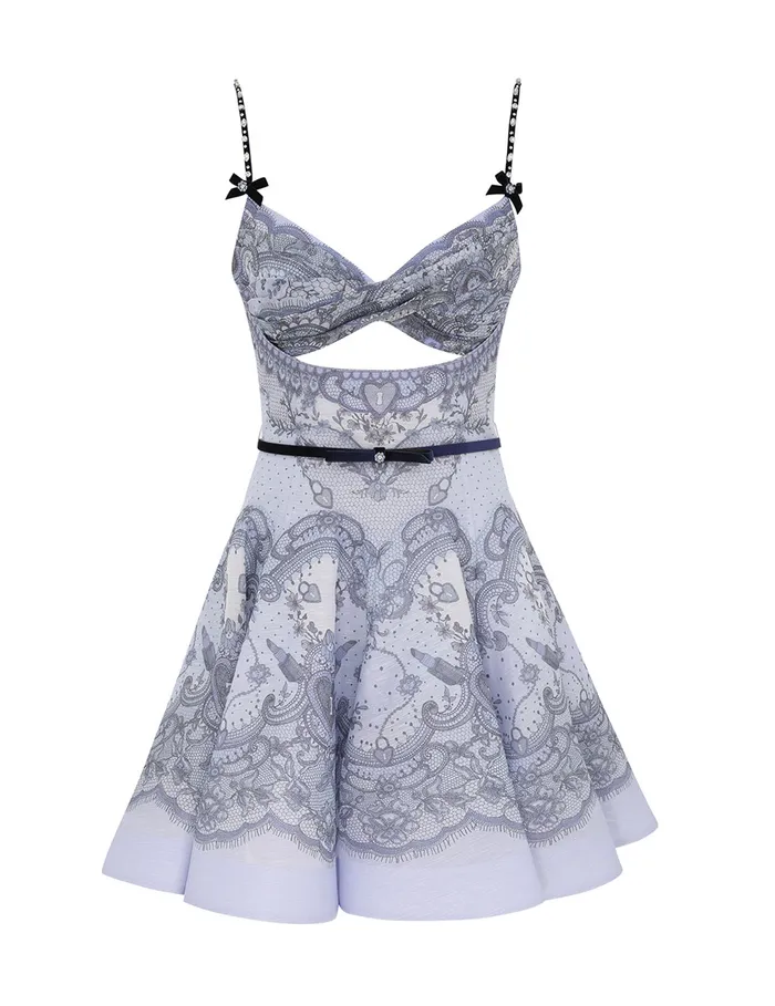Women Zimmermann Dresses Crush Twist Front Mini Dress Blue Lace Print