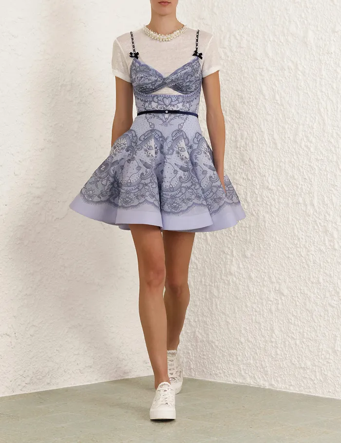 Women Zimmermann Dresses Crush Twist Front Mini Dress Blue Lace Print