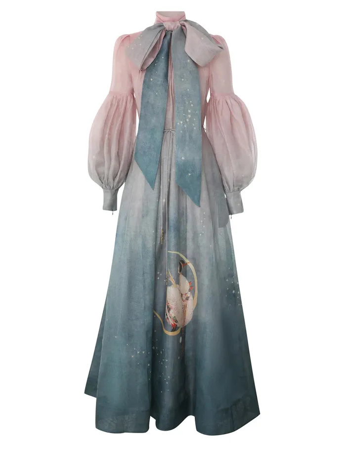 Women Zimmermann Dresses Eden Tie Neck Gown Luna Midnight