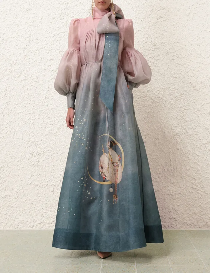 Women Zimmermann Dresses Eden Tie Neck Gown Luna Midnight