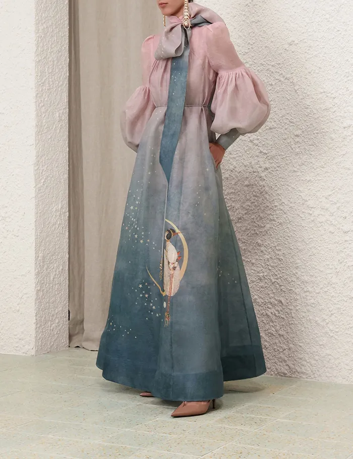 Women Zimmermann Dresses Eden Tie Neck Gown Luna Midnight