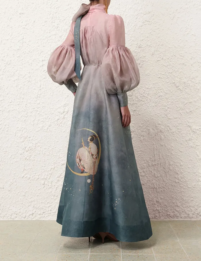 Women Zimmermann Dresses Eden Tie Neck Gown Luna Midnight
