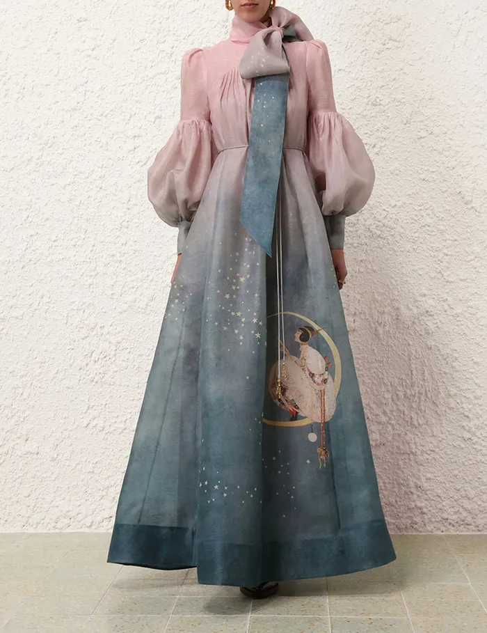 Women Zimmermann Dresses Eden Tie Neck Gown Luna Midnight
