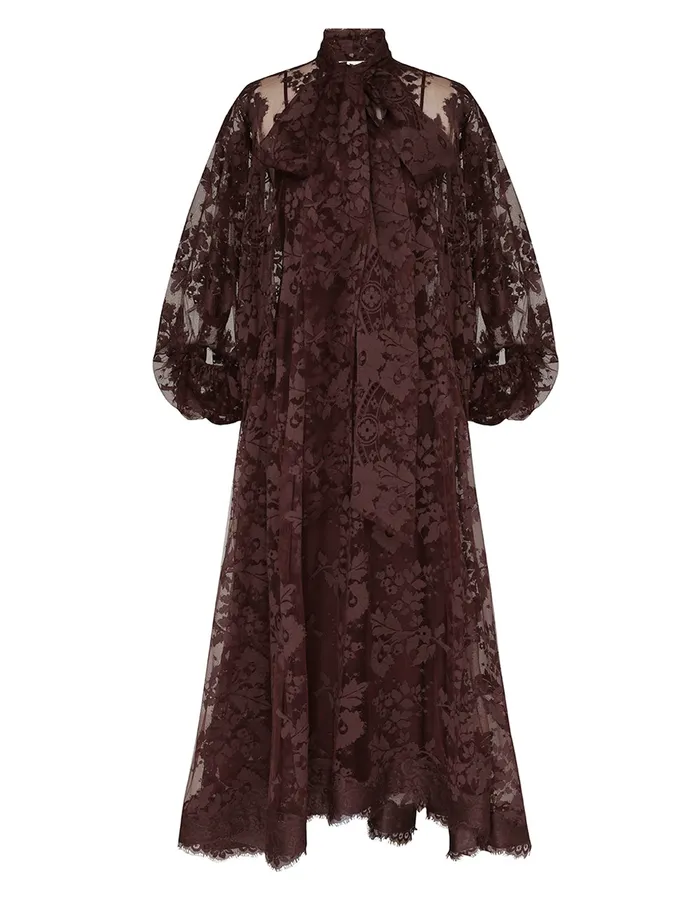Women Zimmermann Dresses Illustration Lace Gown Mahogany