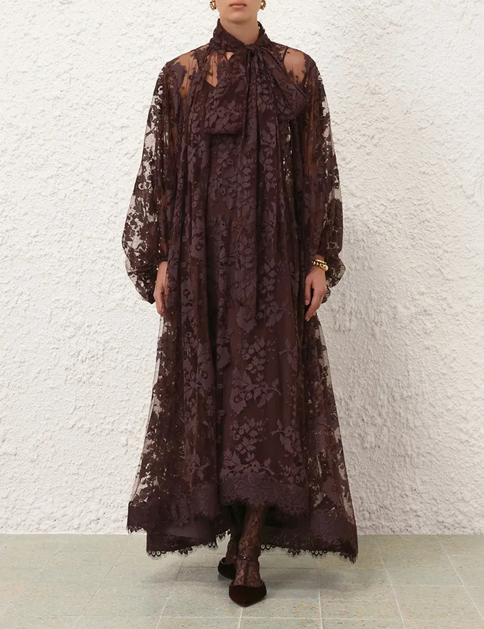 Women Zimmermann Dresses Illustration Lace Gown Mahogany