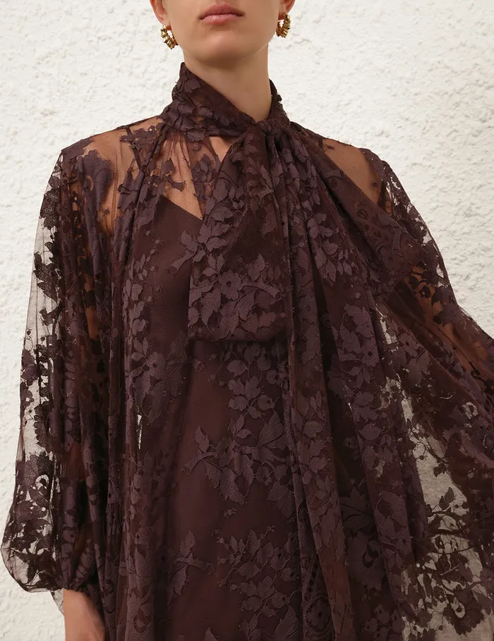 Women Zimmermann Dresses Illustration Lace Gown Mahogany