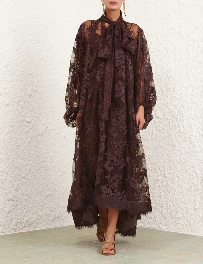 Women Zimmermann Dresses Illustration Lace Gown Mahogany