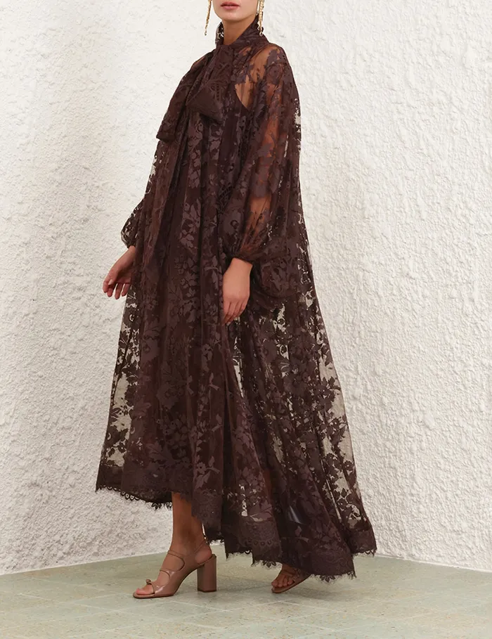 Women Zimmermann Dresses Illustration Lace Gown Mahogany