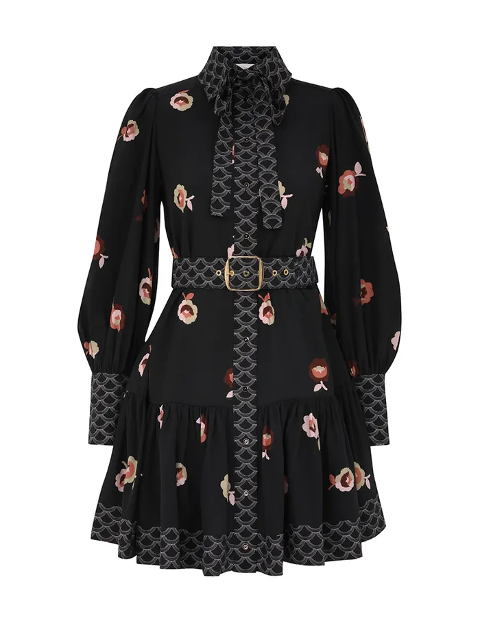 Women Zimmermann Dresses Pussybow Mini Dress Black Floral
