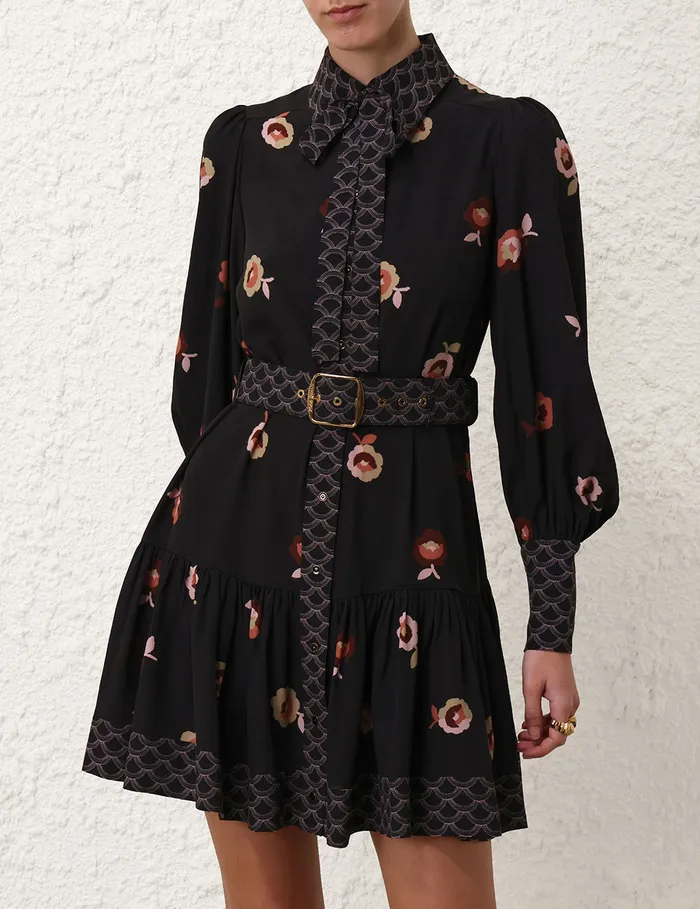 Women Zimmermann Dresses Pussybow Mini Dress Black Floral