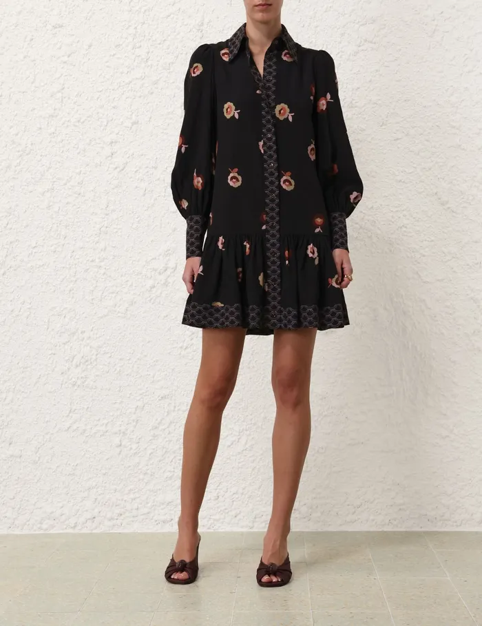 Women Zimmermann Dresses Pussybow Mini Dress Black Floral