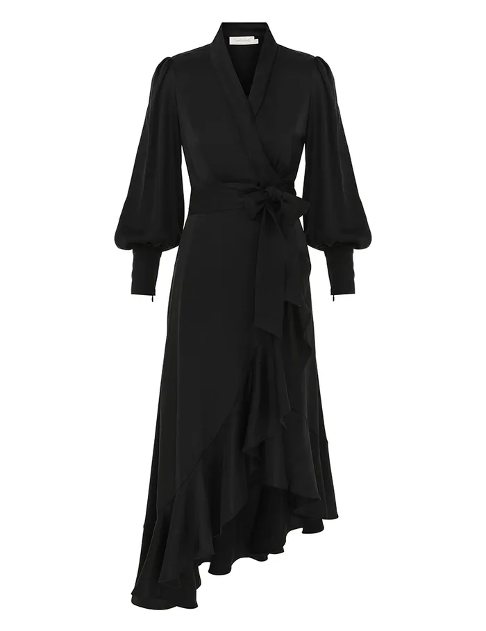 Women Zimmermann Dresses Silk Wrap Midi Dress Black