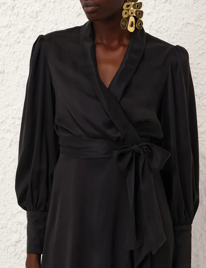 Women Zimmermann Dresses Silk Wrap Midi Dress Black