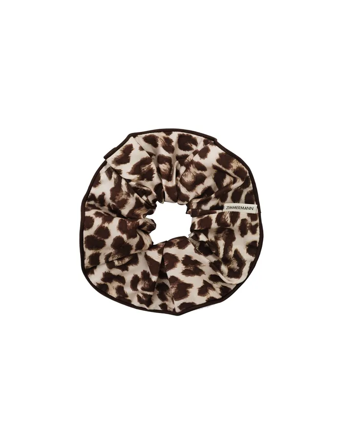 Women Zimmermann Hair Accessories Printed Silk Scrunchie Chocolate Leopard