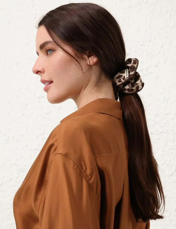 Women Zimmermann Hair Accessories Printed Silk Scrunchie Chocolate Leopard