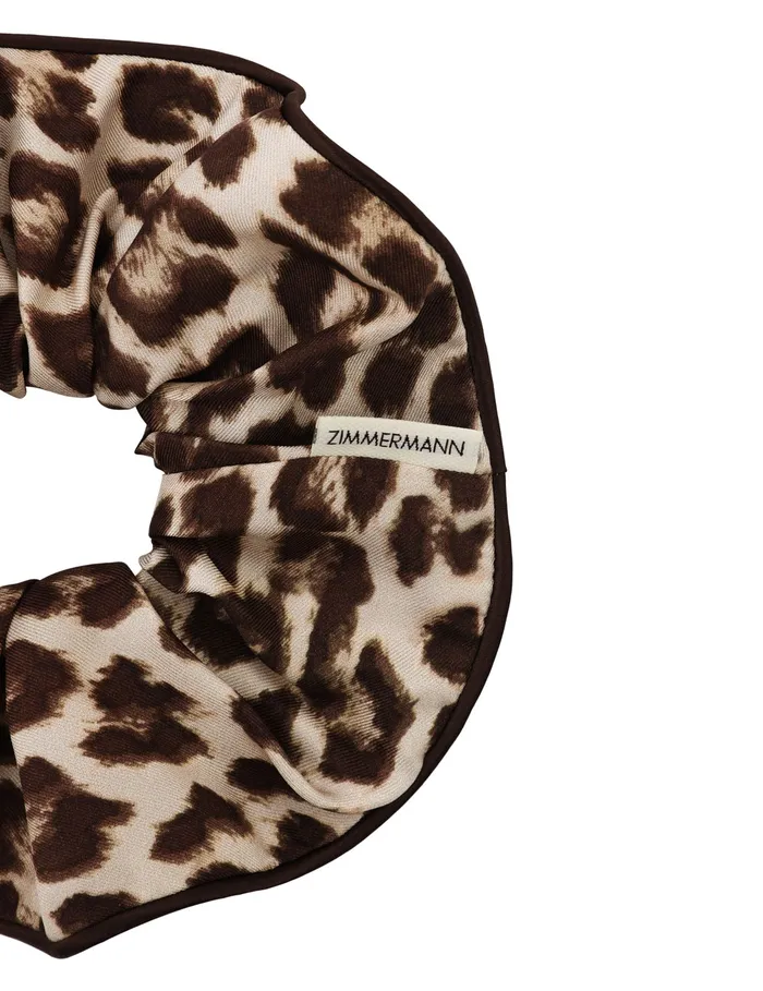 Women Zimmermann Hair Accessories Printed Silk Scrunchie Chocolate Leopard