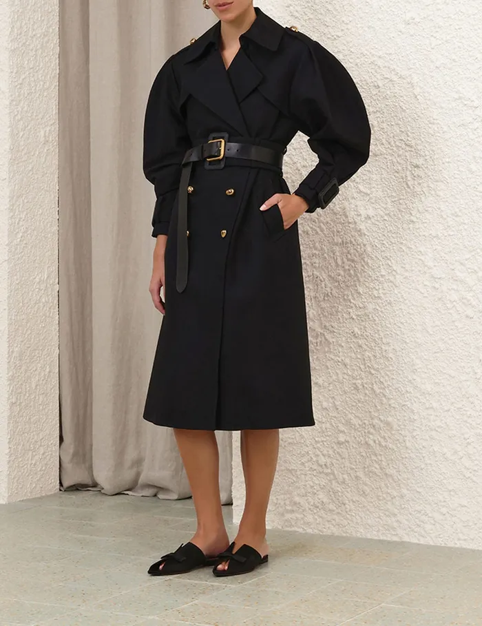 Women Zimmermann Jackets and Coats Crush Barrel Trench Coat Black