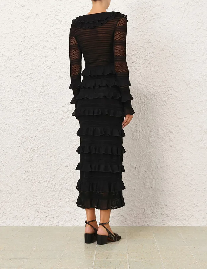 Women Zimmermann Knitwear Crush Frilled VNeck Top Black