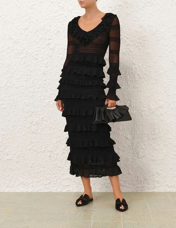 Women Zimmermann Knitwear Crush Frilled VNeck Top Black