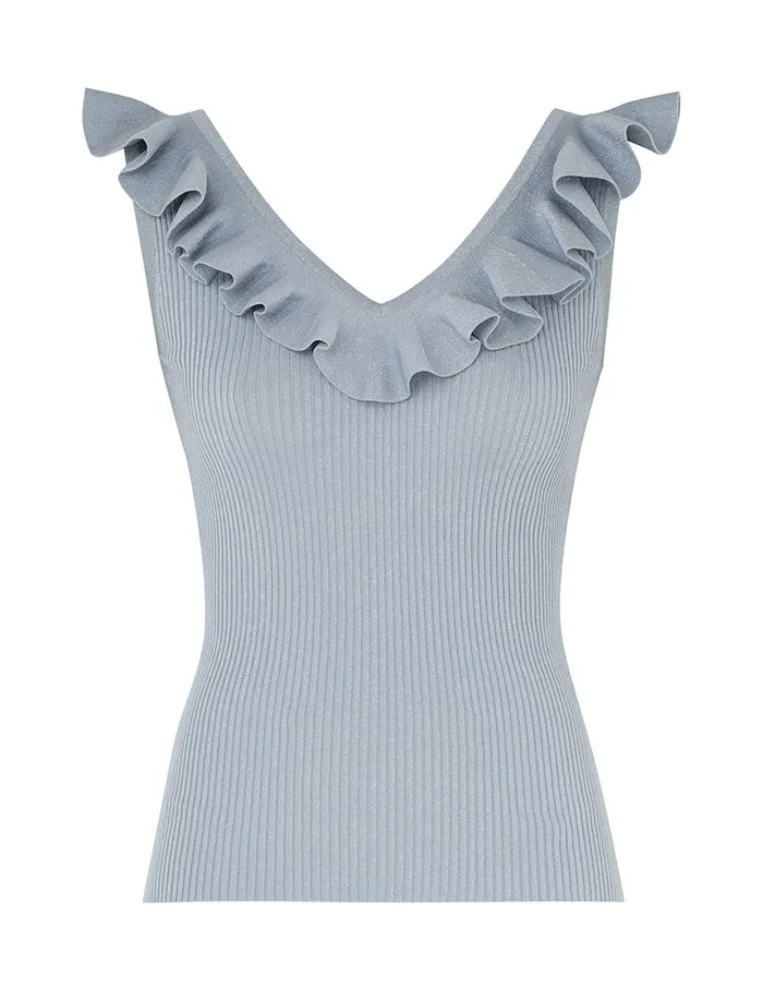 Women Zimmermann Knitwear Waverly Frill VNeck Top Blue Lurex