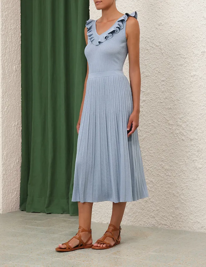 Women Zimmermann Knitwear Waverly Frill VNeck Top Blue Lurex