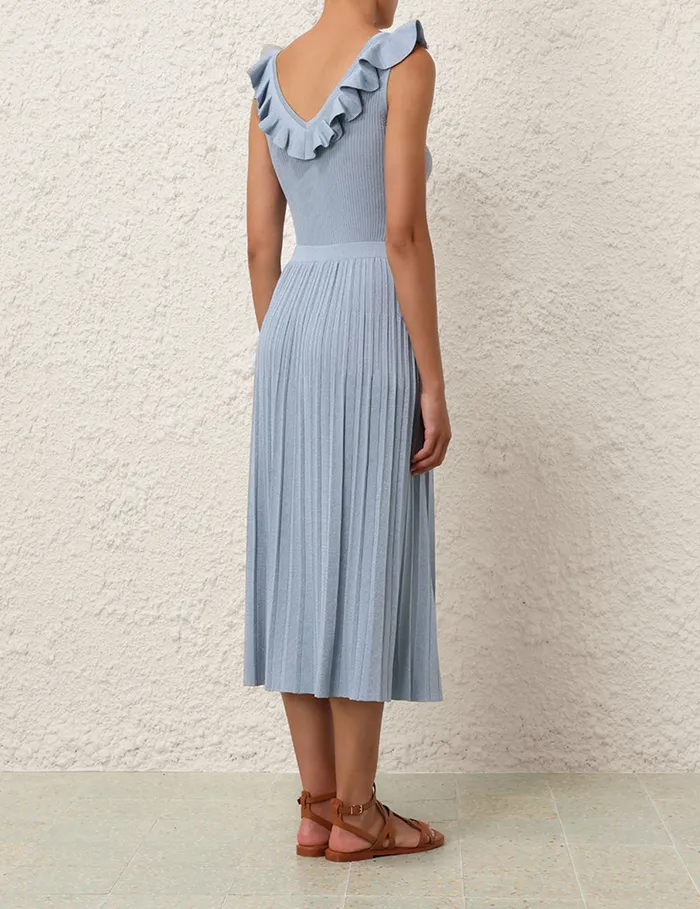 Women Zimmermann Knitwear Waverly Frill VNeck Top Blue Lurex