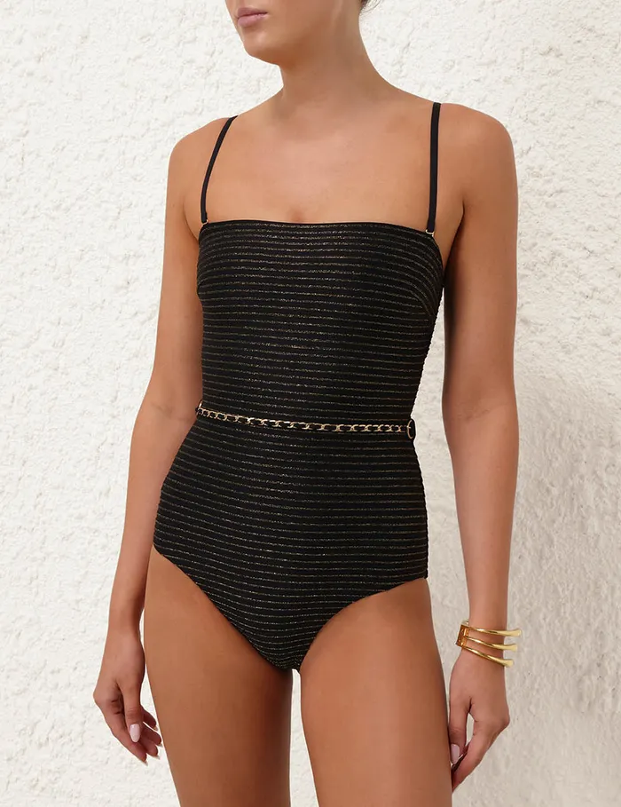 Women Zimmermann One Pieces Waverly Bandeau Chain 1pc Blackgold