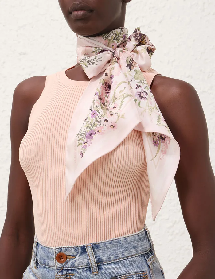 Women Zimmermann Scarves Printed Silk Neck Scarf Cream Multi Floral