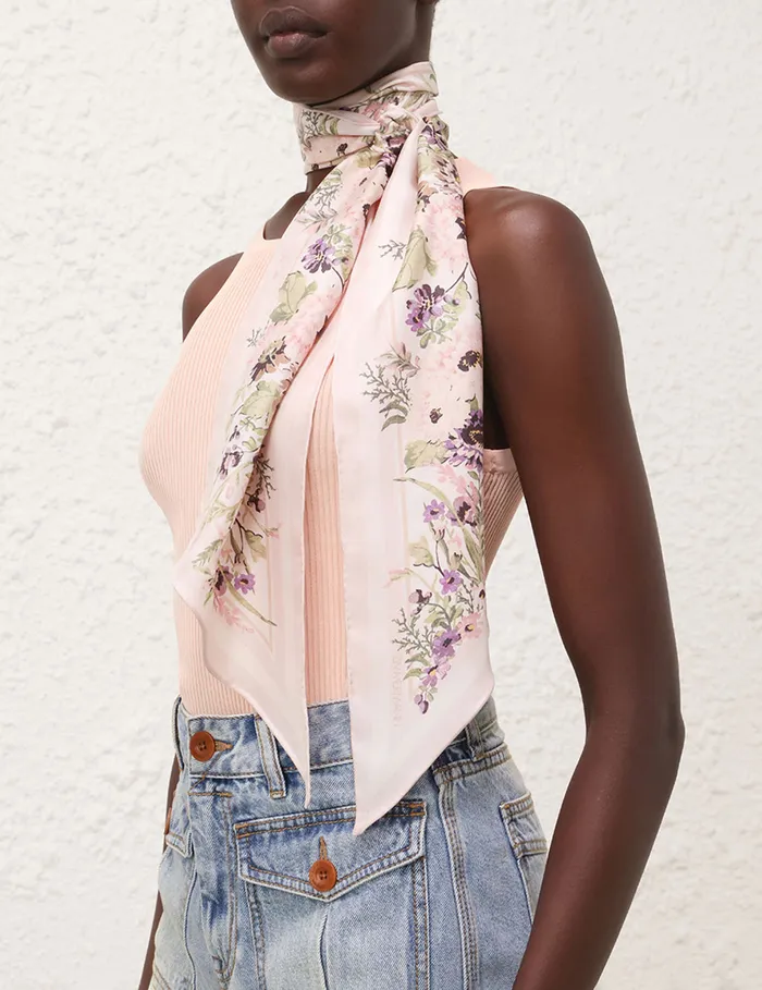 Women Zimmermann Scarves Printed Silk Neck Scarf Cream Multi Floral