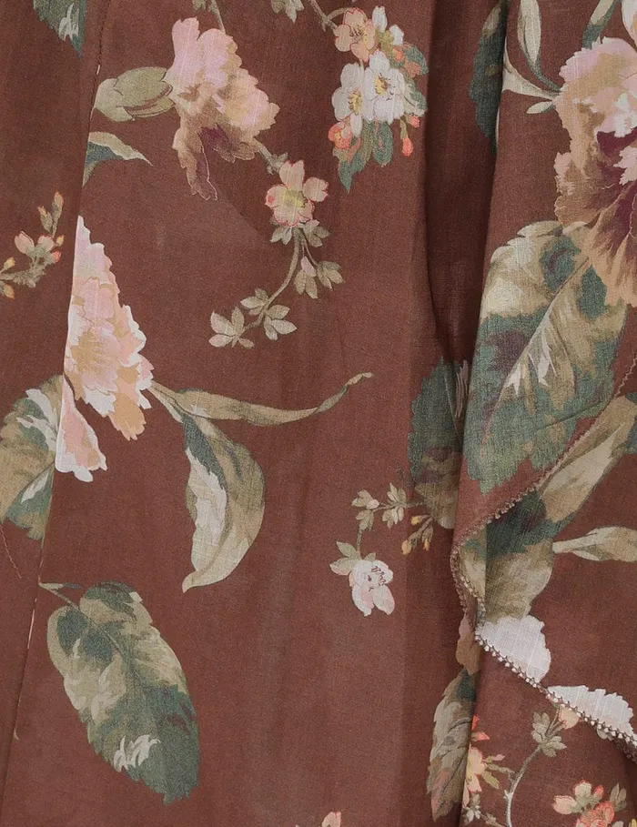 Women Zimmermann Skirts Acacia Ruffle Maxi Skirt Chocolate Floral