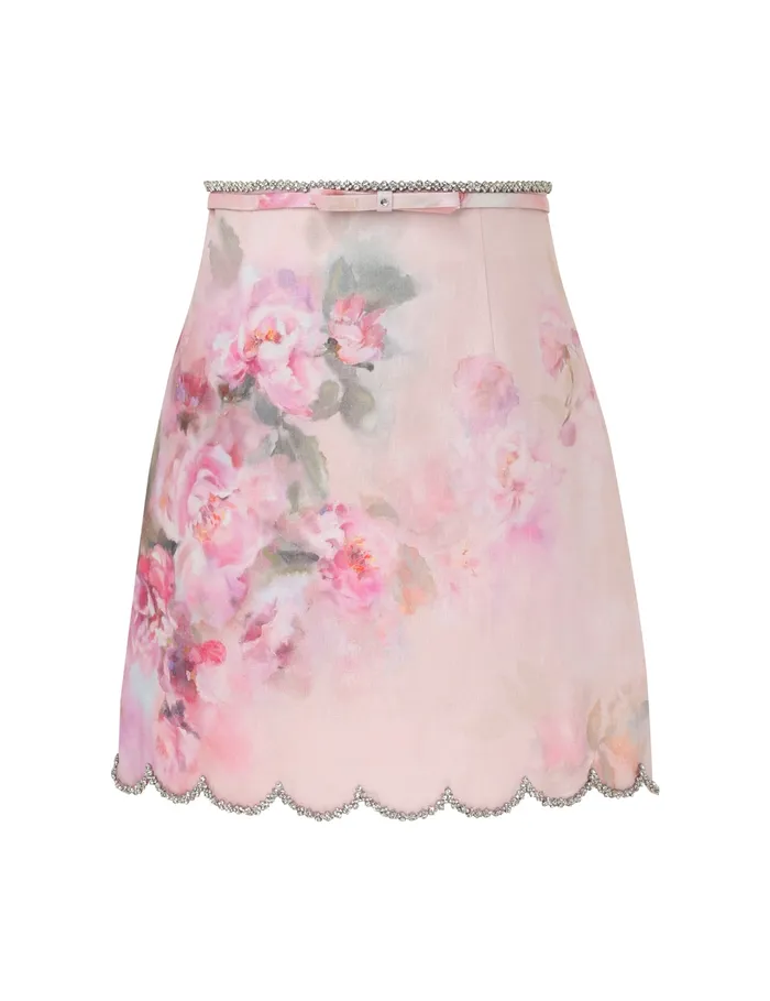 Women Zimmermann Skirts Crush Scalloped Mini Skirt Pink Floral