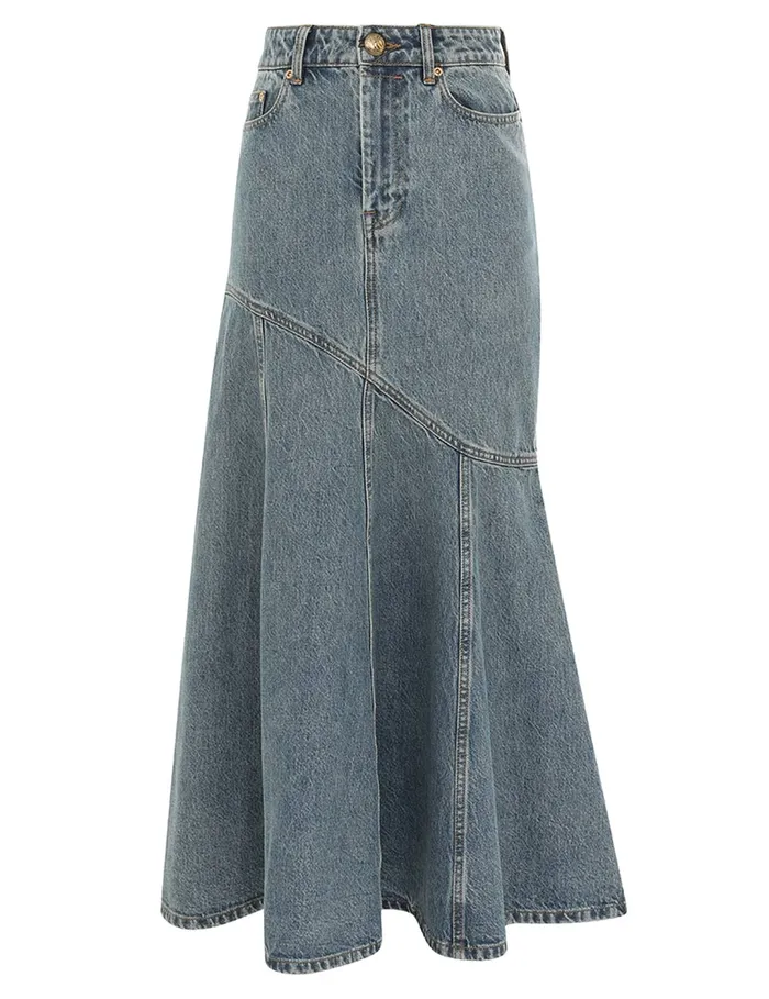 Women Zimmermann Skirts Illustration Denim Midi Skirt Neptune