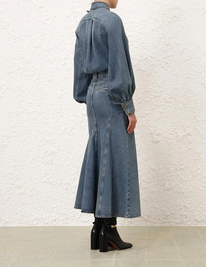 Women Zimmermann Skirts Illustration Denim Midi Skirt Neptune