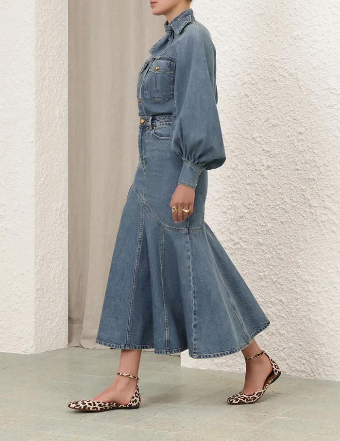 Women Zimmermann Skirts Illustration Denim Midi Skirt Neptune