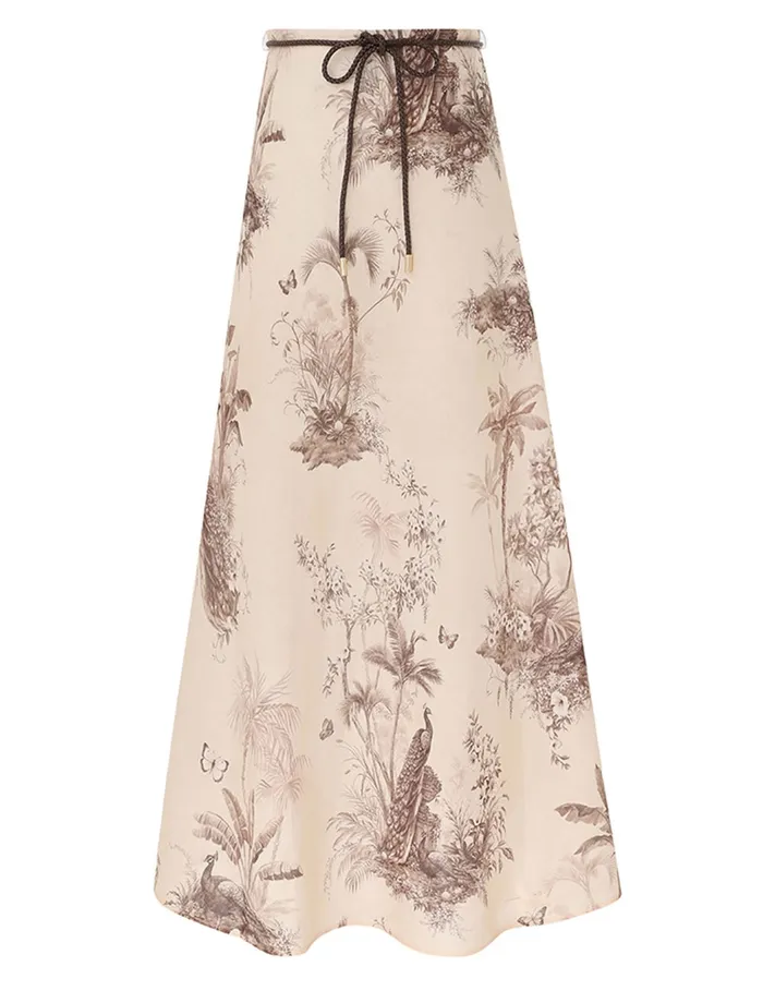 Women Zimmermann Skirts Waverly Bias Midi Skirt Beige Palm