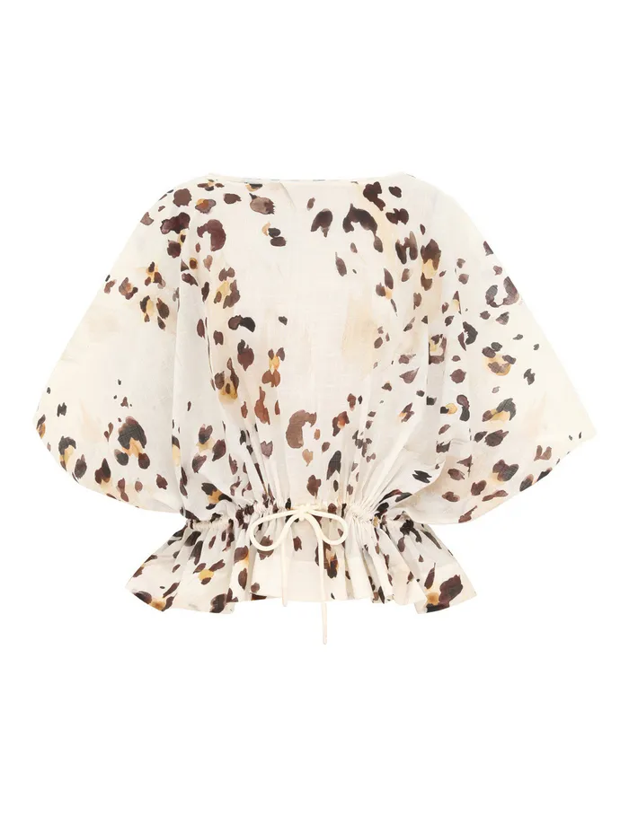 Women Zimmermann Tops Acacia Draw Waist Top Watercolour Leopard