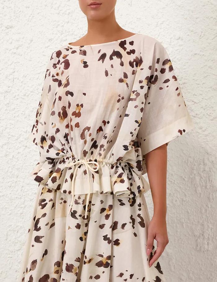 Women Zimmermann Tops Acacia Draw Waist Top Watercolour Leopard