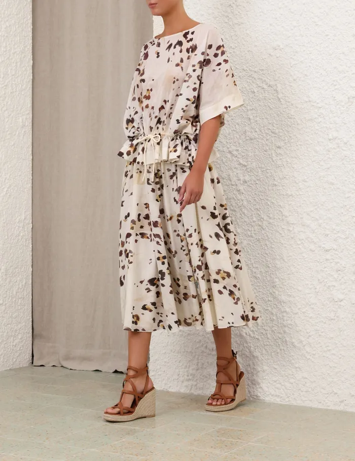 Women Zimmermann Tops Acacia Draw Waist Top Watercolour Leopard