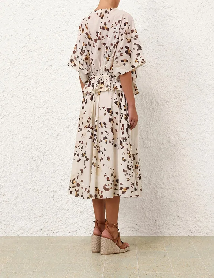 Women Zimmermann Tops Acacia Draw Waist Top Watercolour Leopard